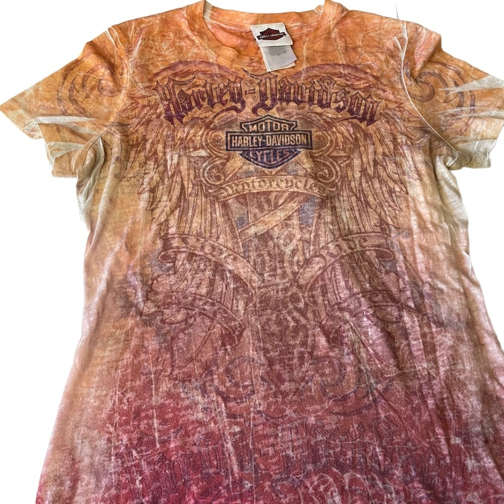 Harley-Davidson Orange Pink Burn Out T-Shirt - Picture 5 of 6